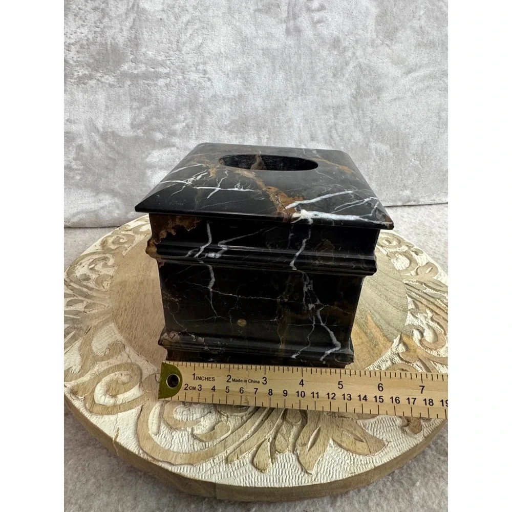3pc Brown Marble Bathroom Accessory Set Tissue‎ Cover Tumbler Soap Dish Luxury